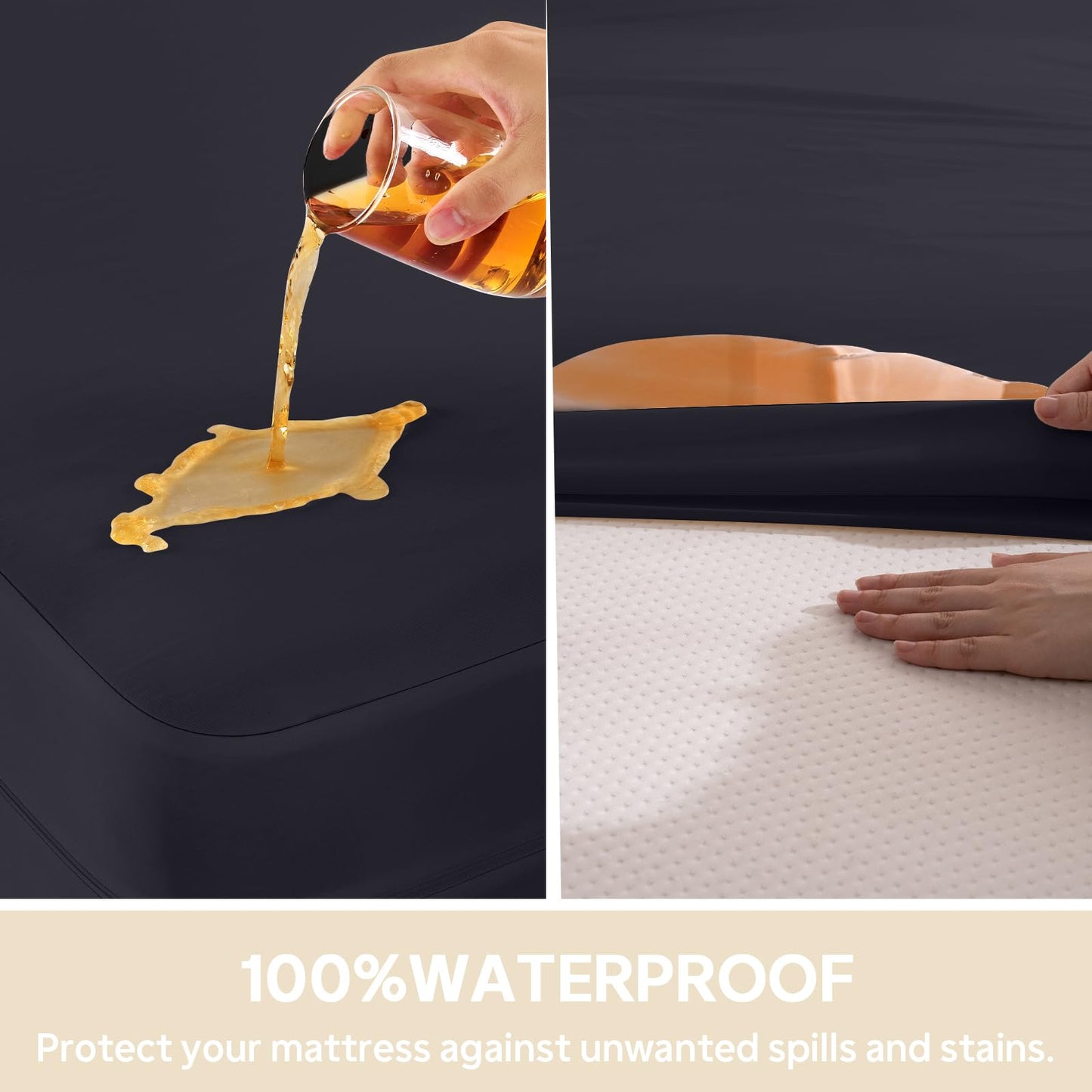 QUWOU Queen Mattress Protector(8’’-10” Depth) – Premium Six-Sided Waterproof Mattress Cover Bed Cover,Zippered Mattress Encasement for Bed, Noiseless Breathable Machine Washable,Black