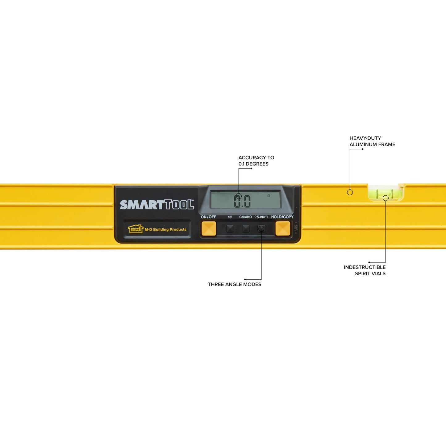 M-D Building Products 92296 SMARTTOOL® 48 Inch Digital Level: Precision Measurement with LCD Screen, Audible Alerts, Water Resistance, High Visibility, and Heavy-Duty Aluminum Frame