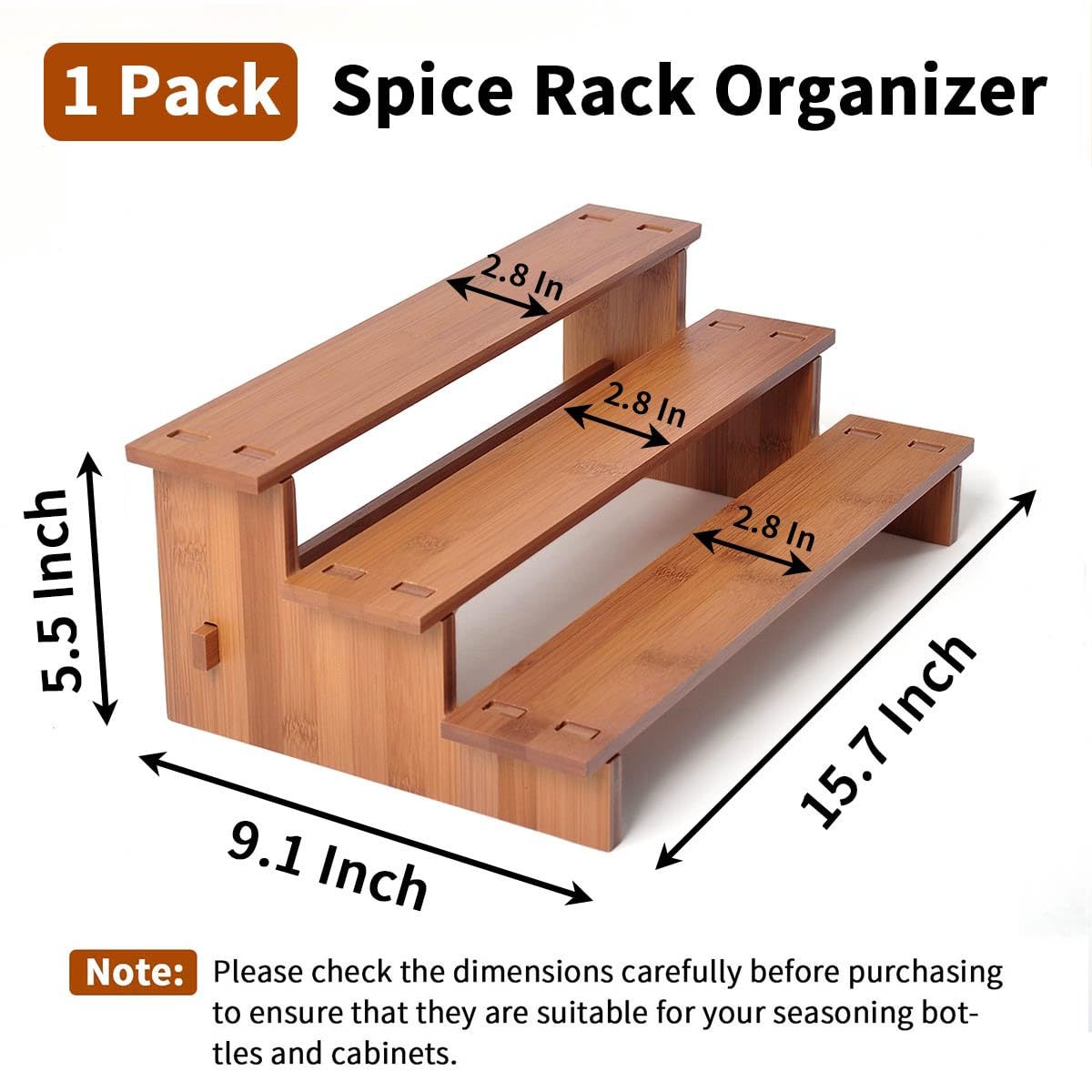 JinDoWin Cabinet Spice Organizer, Spice Organization for Cabinet, 3 Tier Spice Rack Organizer for Cabinet, Seasoning Organizer & Seasoning Rack, Kitchen Cabinet Organizer (1, Dark Bamboo)