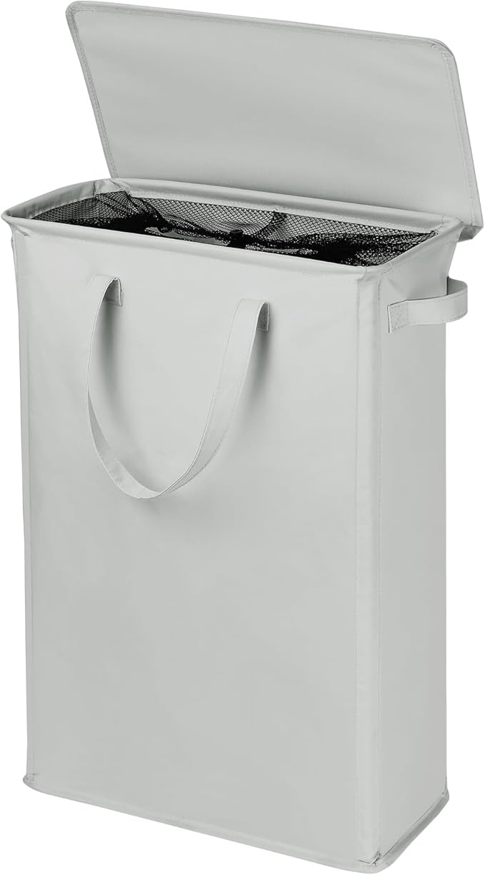 Slim Laundry Basket with Lid and Handles, Foldable Laundry Basket