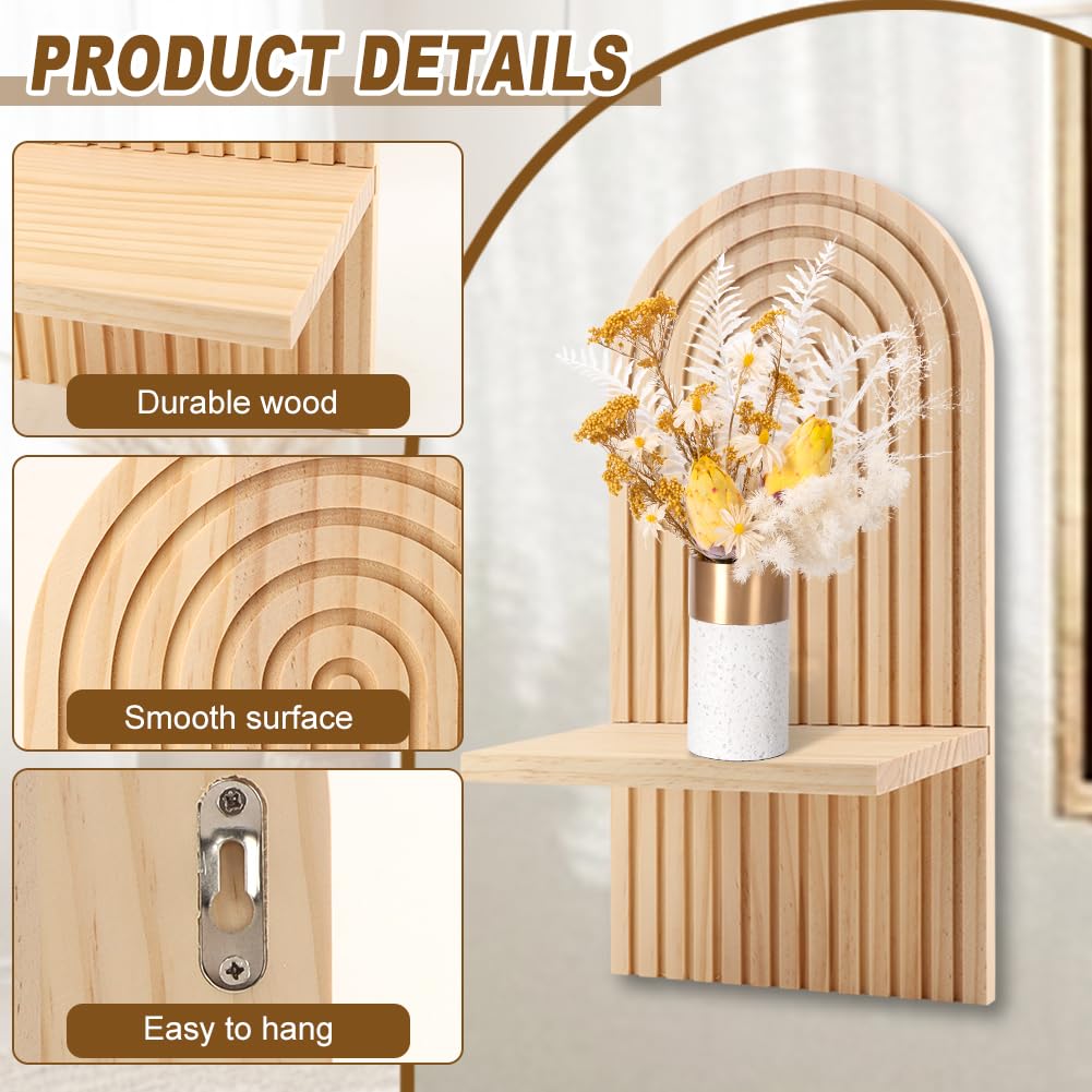 Boho Wall Decor Set of 2 Boho Wall Shelf with 1 Coaster, Natural Modern Minimalist Wa-ll Candle Holder for Bathroom, Bedroom, Living Room, Beside Fireplace TV, 13.78 x 7.09inch