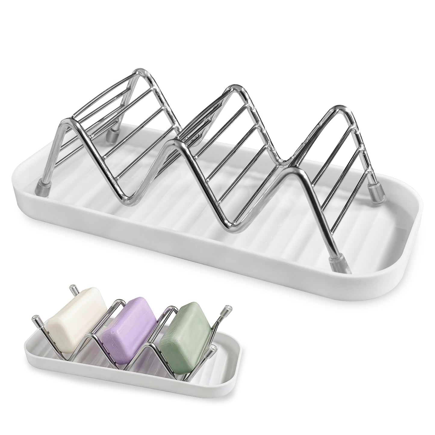 Soap Dish Holder Stainless Steel Self Draining with Tray, Shampoo Bar Holder for Shower, Rustproof Bathroom Soap Dish Organizer for Shampoo Bars, Conditioner Bars, Kitchen Sink Countertop