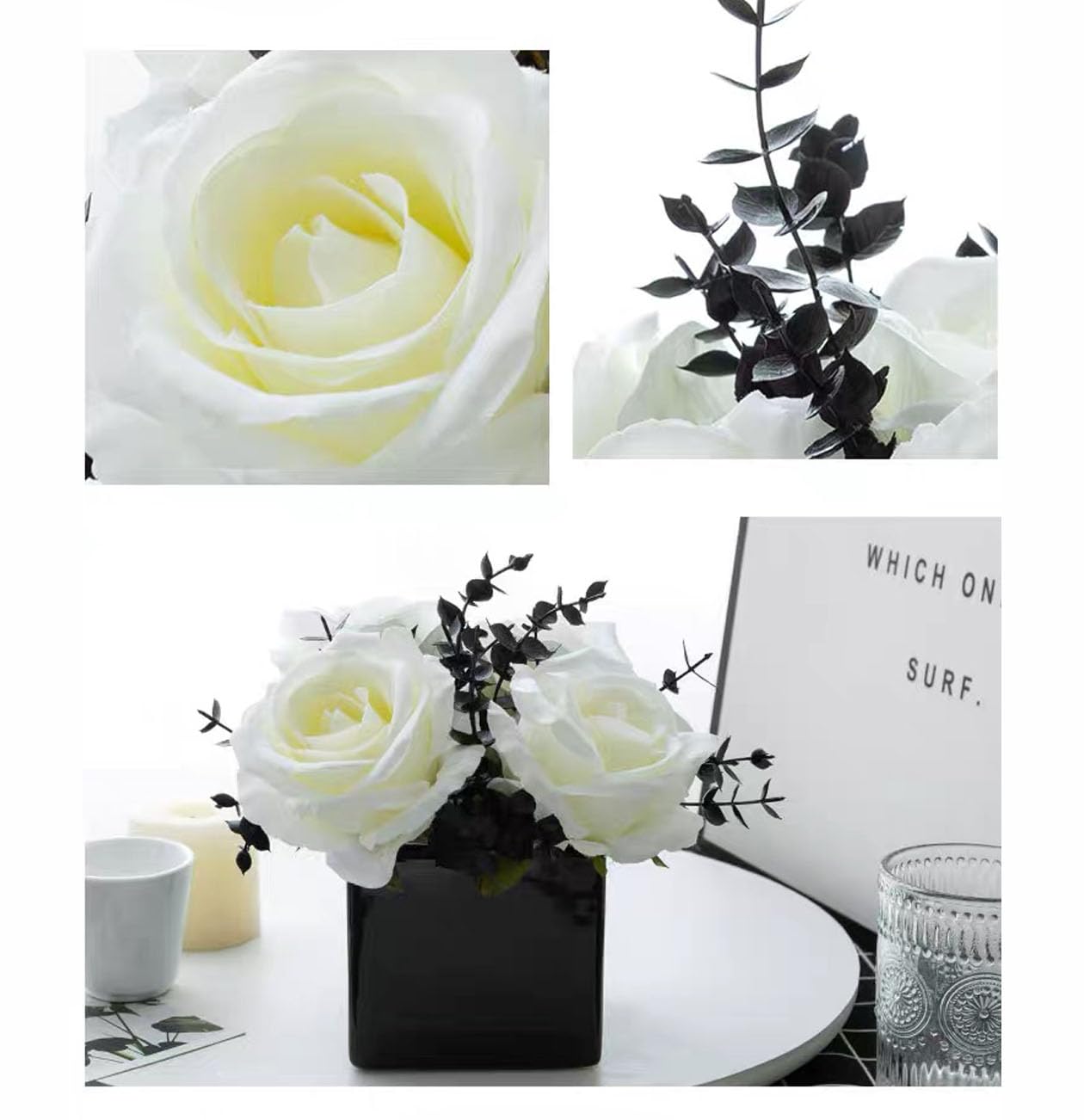 LADADA Artificial Flowers with Small Ceramic Vases