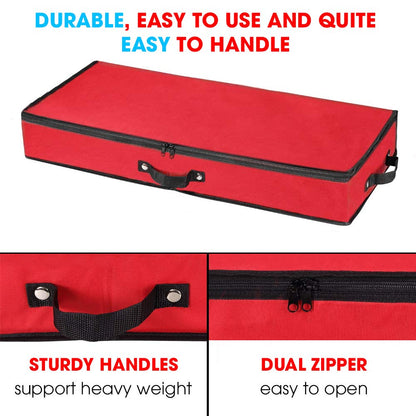Primode Wrapping Paper Storage Container | Under Bed Gift Wrap Organizer for 30 Inch Rolls | 31”x13.5”x4.5” | 600D Oxford Material | Box Holder with Pockets for Ribbon, Bows, and Accessories (Red)