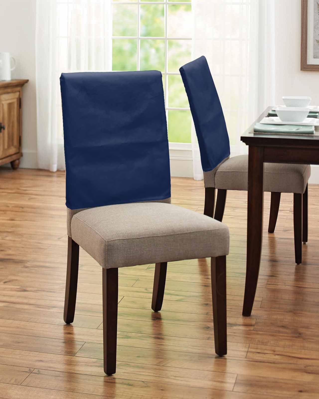 Anzona Navy Blue Chair Back Covers for Dining Room, Farmhouse Solid Navy Blue Color Linen Polyester Back Chair Protector, Rustic Modern Art 6 Pcs Dining Chair Seat Covers for Hotel, 20 x 19 Inches