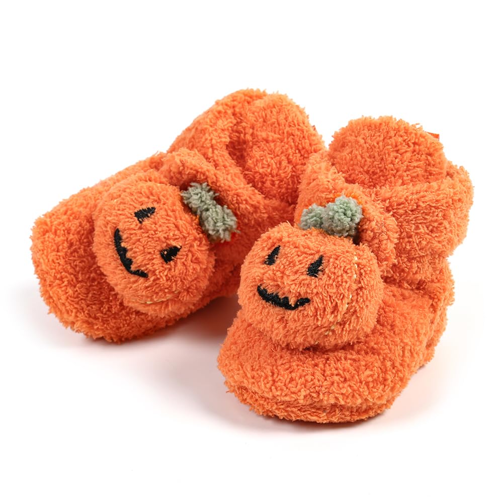 Ohwawadi Baby Booties Cozy Fleece Infant Baby Christmas Halloween Pumpkin Slippers Soft Bottom Warm Cartoon Socks Newborn Crib Shoes