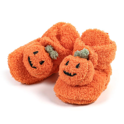 Ohwawadi Baby Booties Cozy Fleece Infant Baby Christmas Halloween Pumpkin Slippers Soft Bottom Warm Cartoon Socks Newborn Crib Shoes