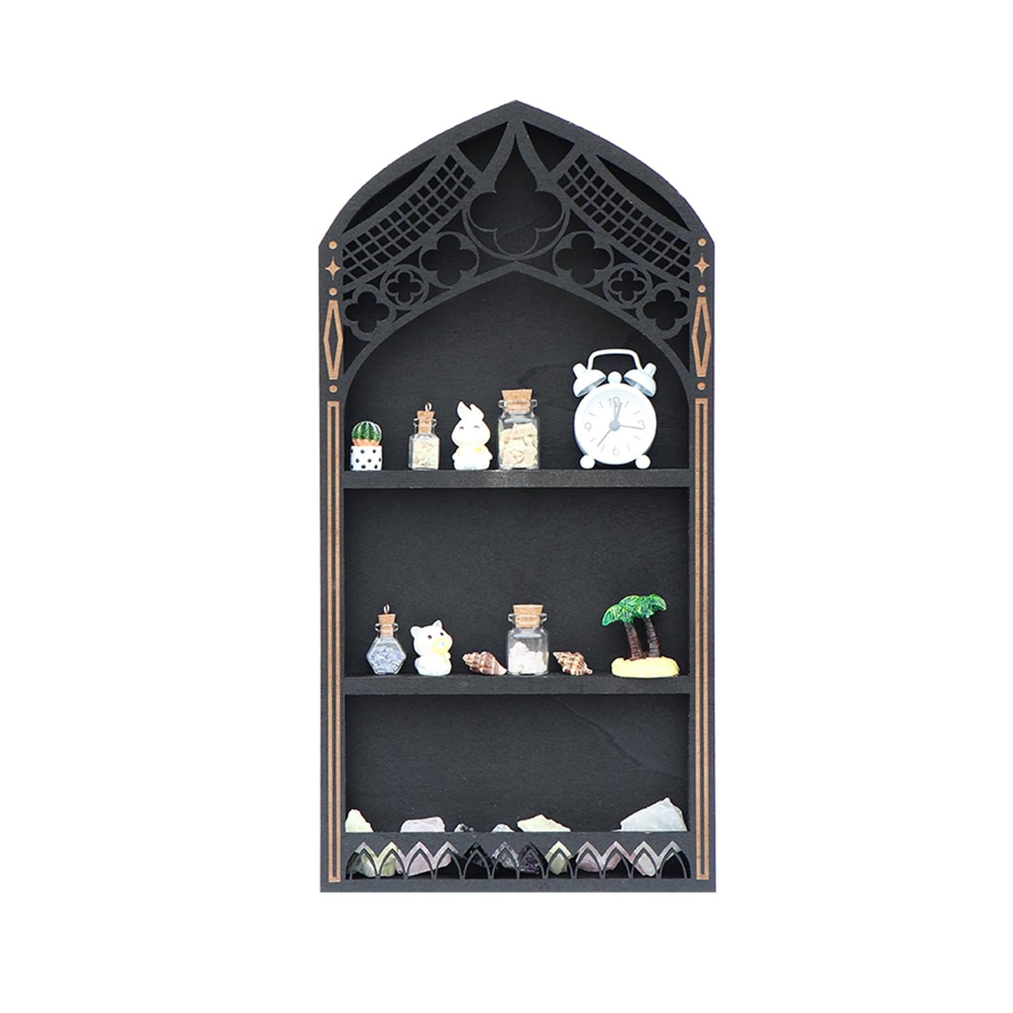 Xinsheinelry French Multi Layer Shelf for Crystal Mineral Agates Decorations Easy to Assemble Tiers Wooden Layer French