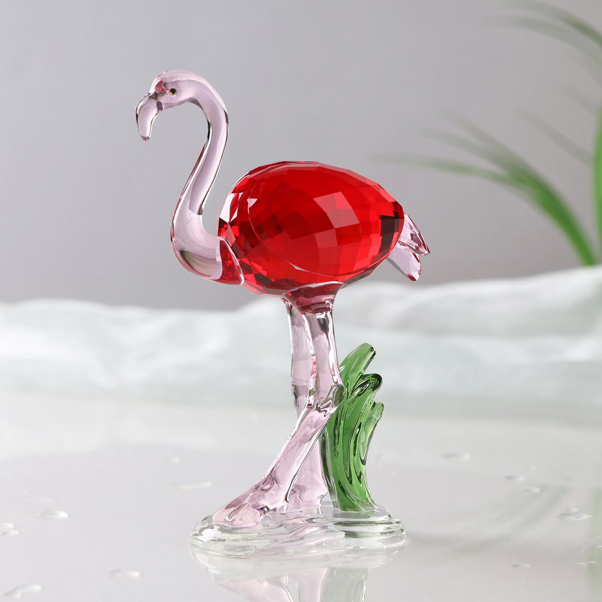 DOJOZ Crystal Flamingo Realistic Animal Art Figurine Collection Table top Ornament Statue Home Decor
