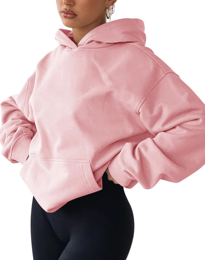 TICTICMIMI Women's Hoodies Sweatshirts Cute Long Sleeve Tops Loose Fleece Pullover Shirts with Pocket Pink