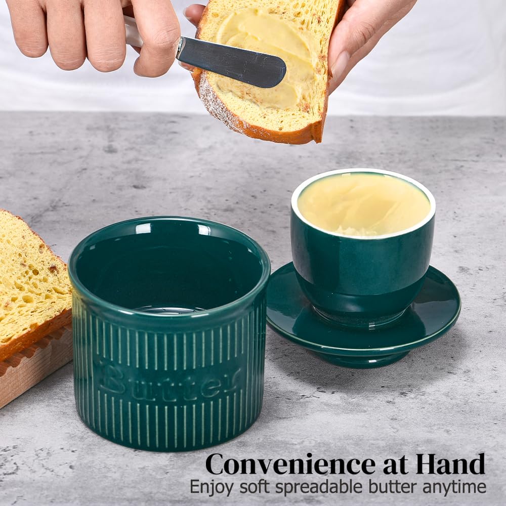 Ceramic Butter Crock, French Butter Dish for Fresh Spreadable Butter, Ribbed Butter Keeper with Water Line, Housewarming Gifts, Christmas Kitchen Decor