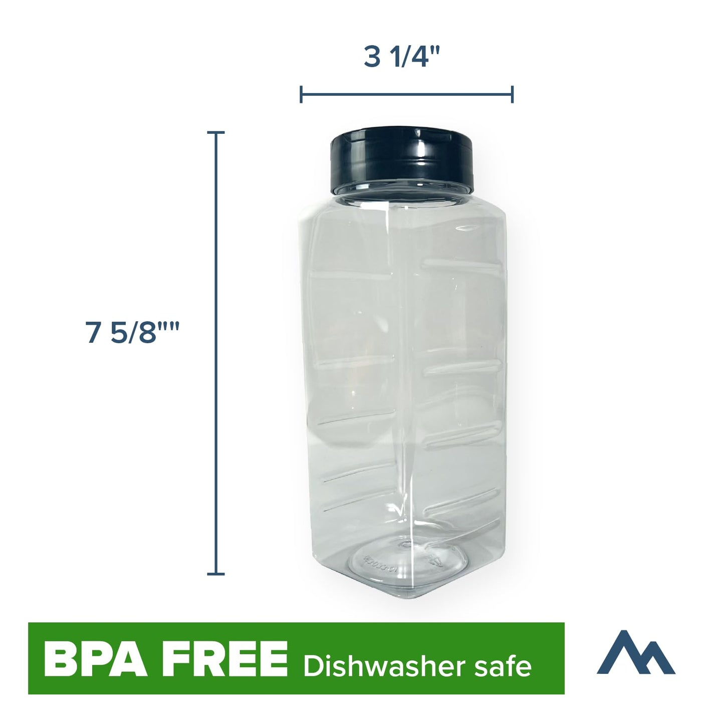 Pinnacle Mercantile 3-Pack Large Plastic Spice Jars Herb Container Bottles with Sifter Shaker Spoon Caps 33 ounce Empty BPA Free Made In USA