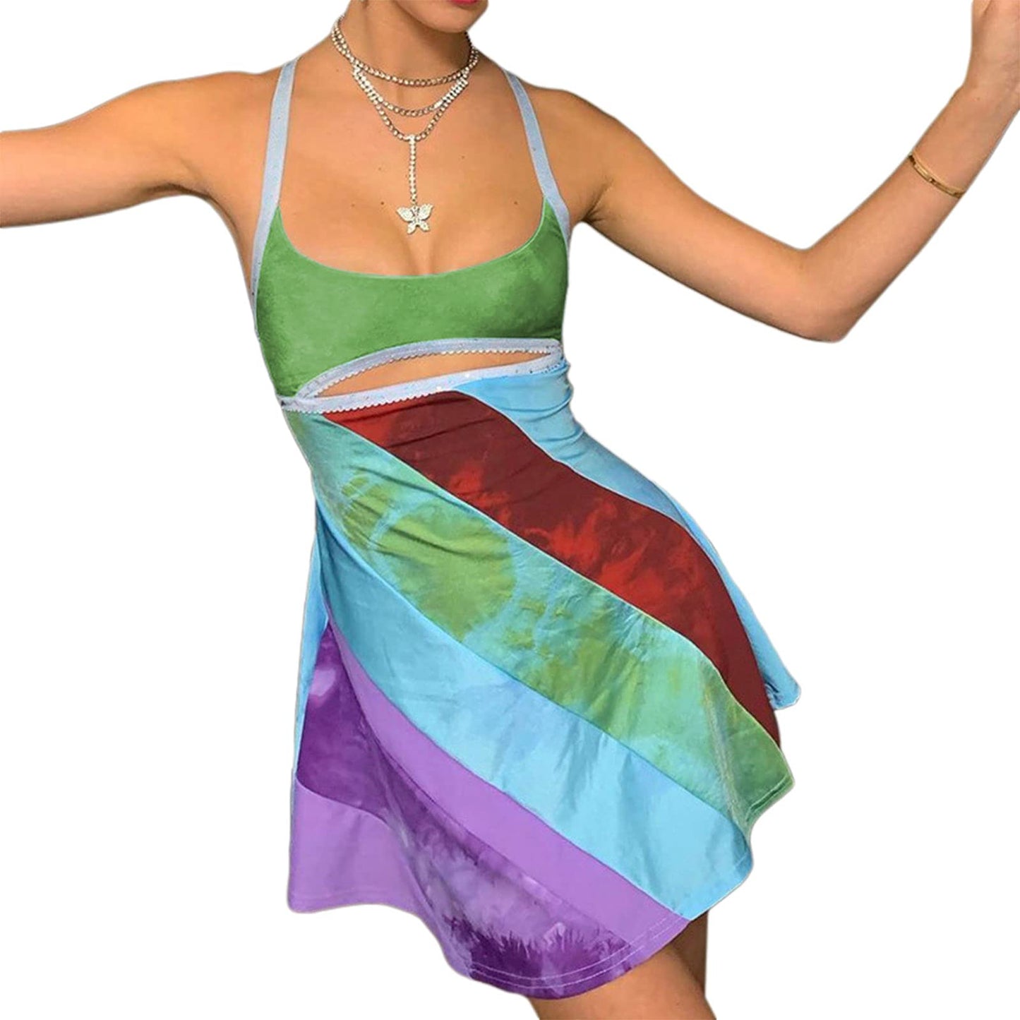 Women's Vintage Print Semi-Sheer Sheath Dress 2004s Fashion Bodycon Mini Slip Dress Retro Bandana Print Fitted Strap Dress (Green, S)