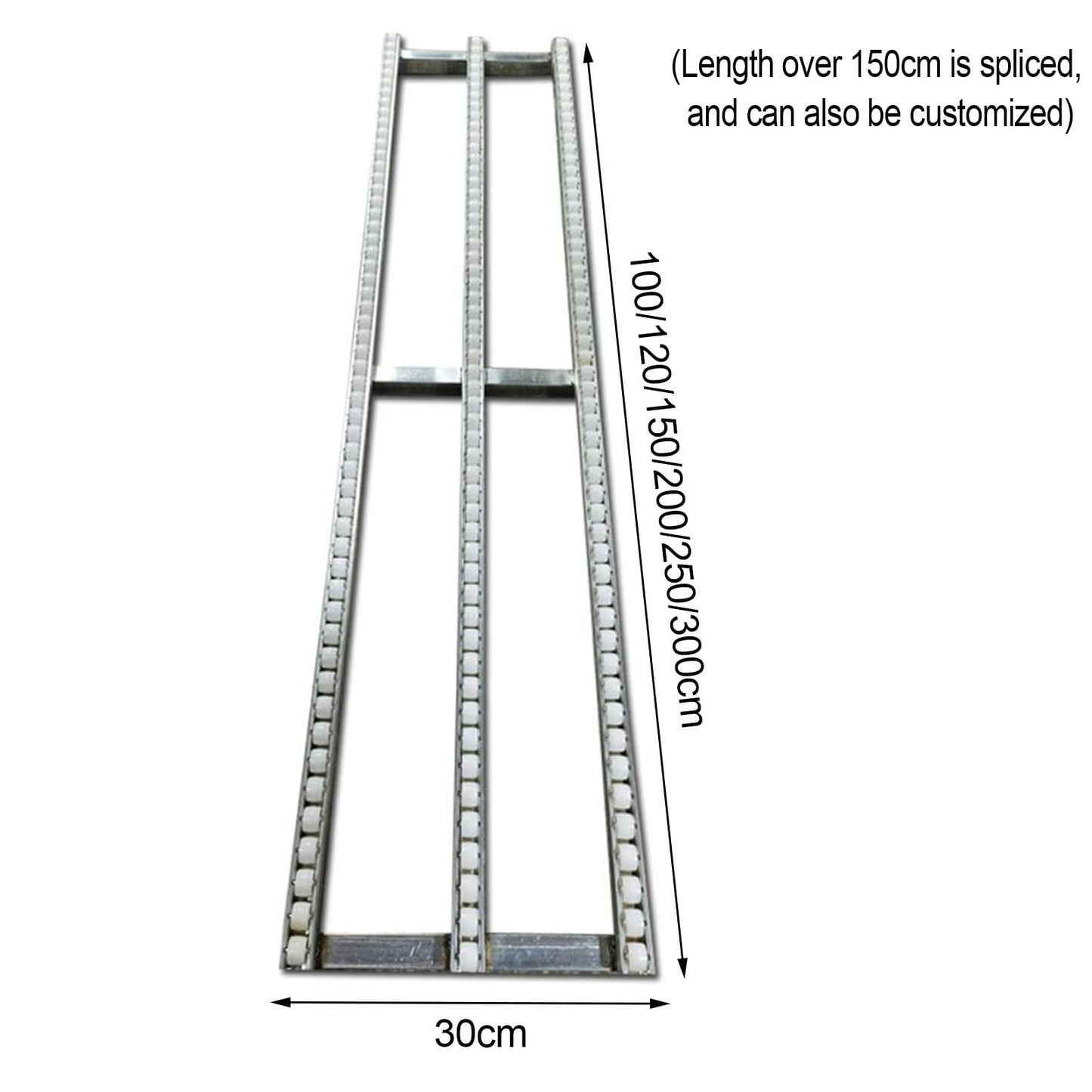 GZHENMZ Roller Stand Light-Duty Gravitys Conveyor, Splicable Roller Conveyor Slides, Portable ABS Plastic Roller, Transport Box Line Unloading Pulley(Silver-(W) 30cm,(L) 300cm)