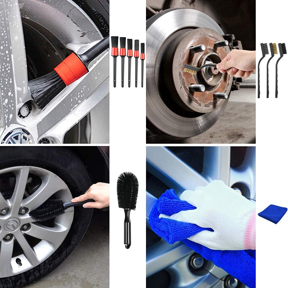 URAQT Car Detailing Cleaning Brushes Kit, 15 Pcs Car Interior Washing Tool Set, Automotive Detail Brushes for Car Exterior, Interior, Air Vents, Dashboard, Emblems, Engine, Wheel