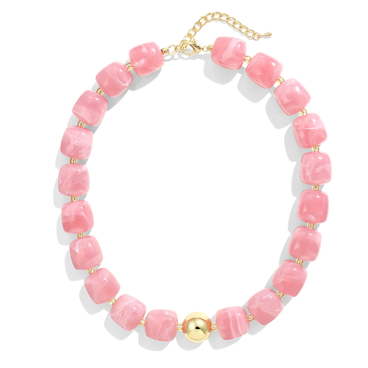 BREPINE Old Pink Chunky Necklaces for Women Multicolored Large Square Resin Beads Necklace Trendy Bold Statement Beaded Summer Candy jelly Vacation Choker