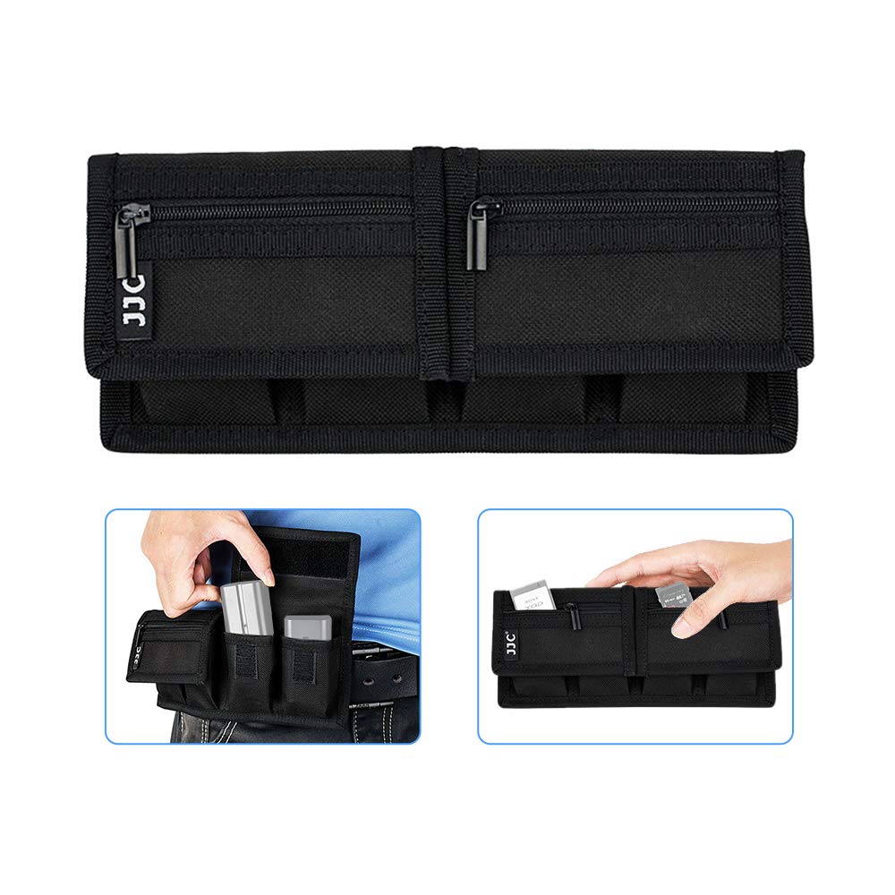 (6 Pockets) Camera Battery and SD Card Pouch Holder for 18650 x 8, AA, LP-E6N LP-E6NH LP-E17 EN-EL14 EN-EL15 NP-FW50 NP-FZ100 NP-W126S Battery,Suitable for Canon M50 Mark II 5DM4 6DM2 80D Sony A7R IV