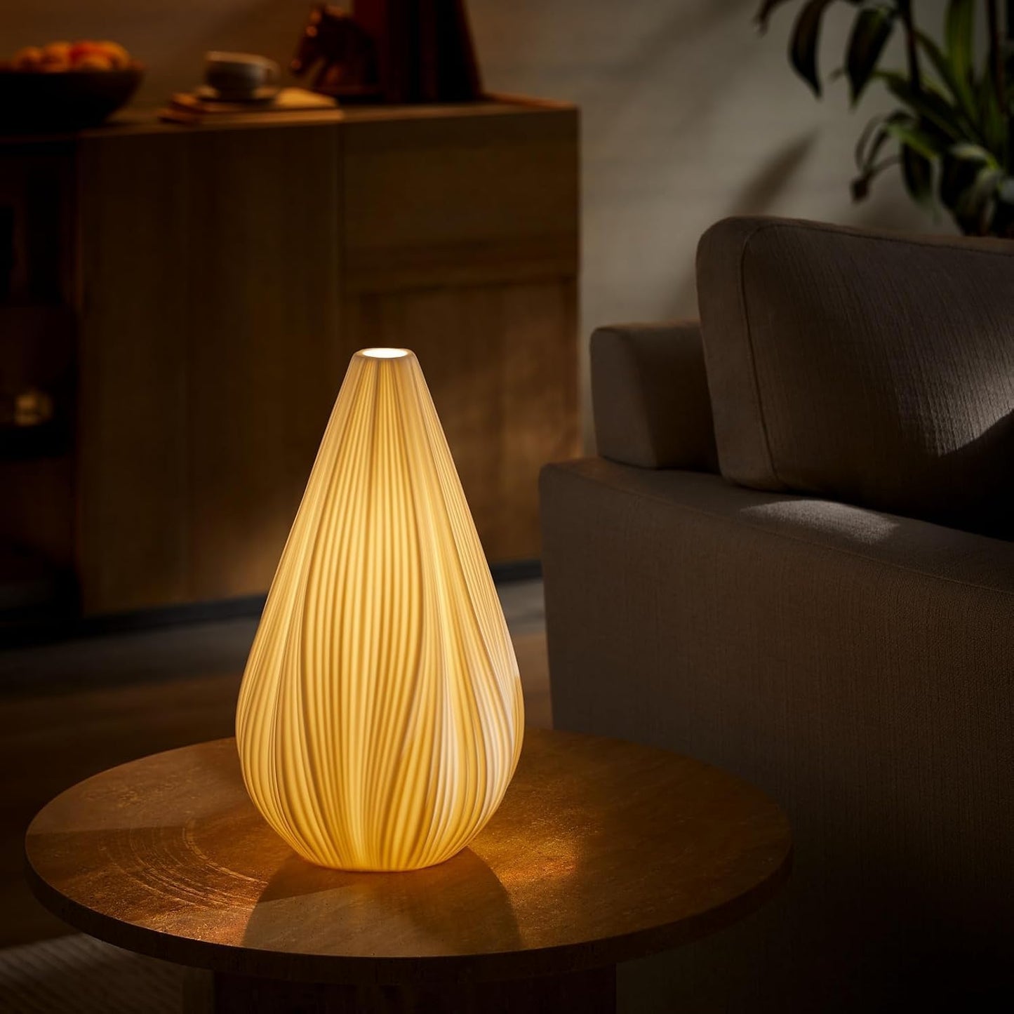 RONDURE 12.5" Modern Ceramic Table Lamp, Fully Dimmable Bedside Lamp for Bedroom Living Room Nightstand, White Translucent Ceramic Shade, Warm Ambient Decorative Corded Lighting, Bulb Included