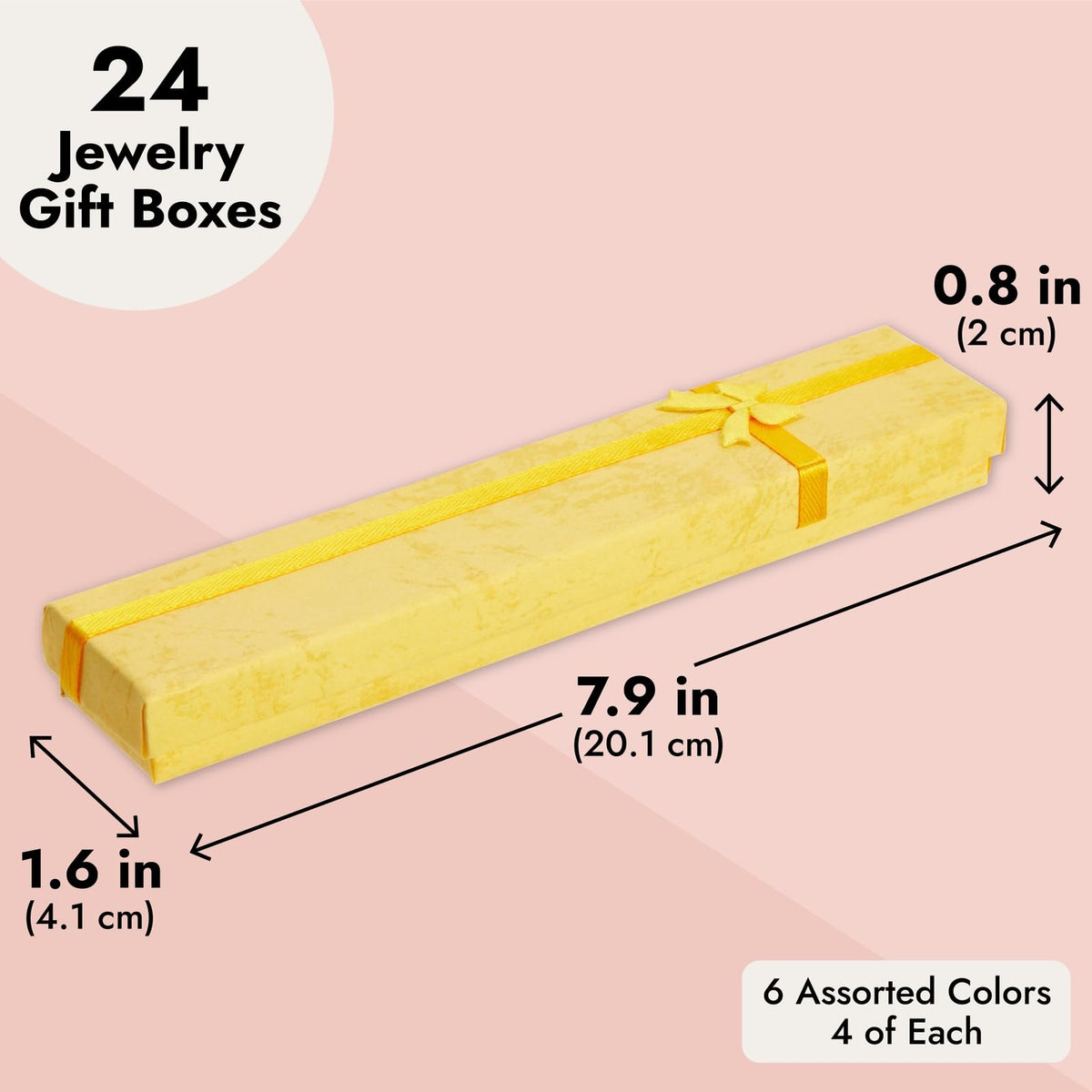 Juvale Necklace Boxes for Jewelry Gift - 24 Pack, 6 Colors, 7.9 x 1.6 In - Jewelry Gift Boxes with Foam Inserts & Ribbon Knot