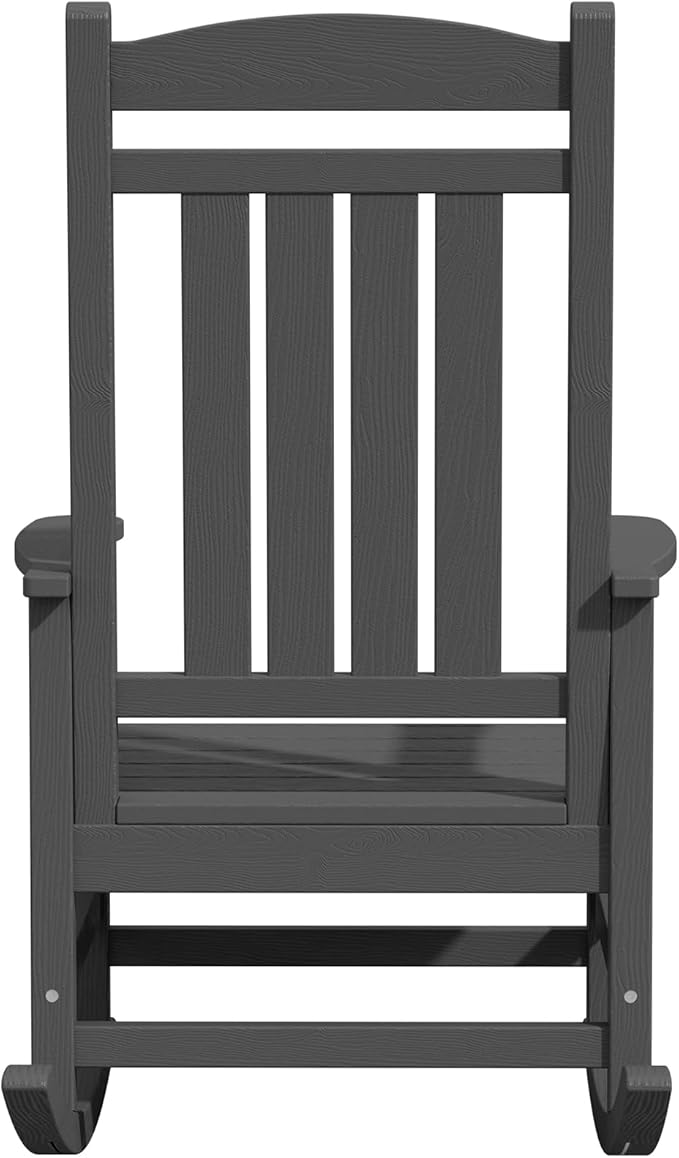 KINGYES Outdoor Rocking Chairs, HDPE All-Weather Patio Rocking Chairs High Back Porch Rocker for Adult, Gray
