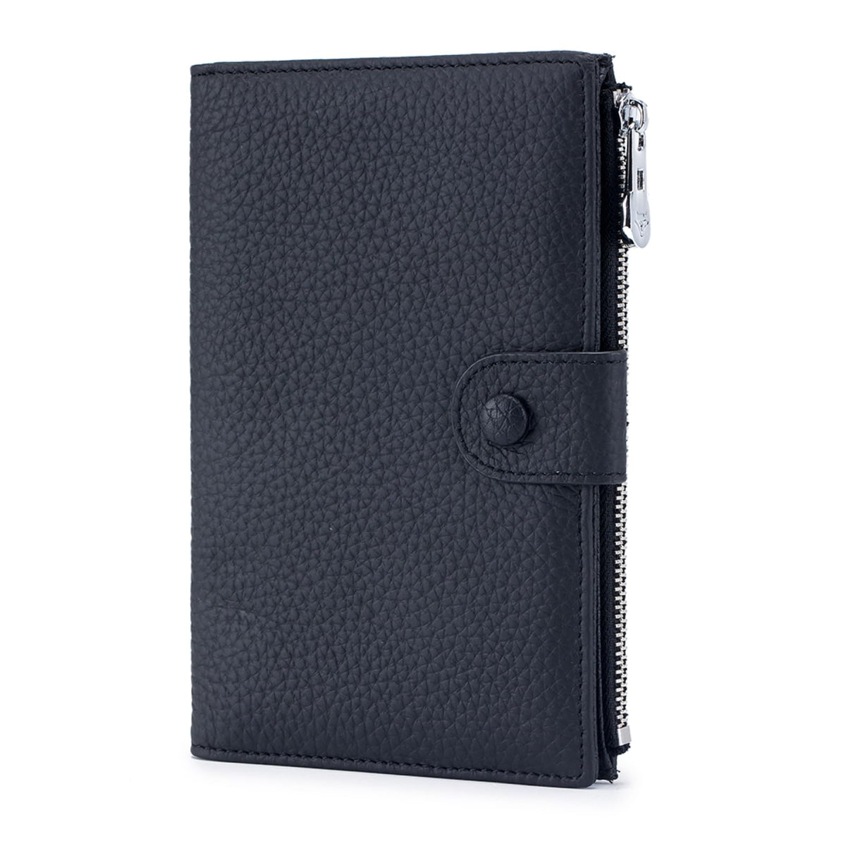 Genuine Leather RFID Blocking Passport Holder Wallet, Multi-Functional Travel Document Organizer with Zipper Pocket, Includes SIM Card Ejector Pin (Black)