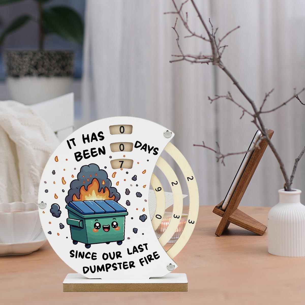 Funny Dumpster Fire Desk Accessories Manual Rotating Wooden Office Decor Dumpster Fire Gifts for Women Men Boss Leader Coworker Admin Day Secretaries Day Decor 7 × 6.7 inch