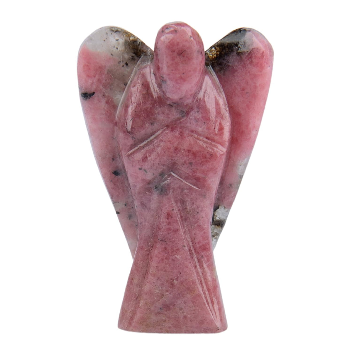 ANAYA AGATE Rhodonite Angel Statue 2" Certified Gemstone Guardian Angel Natural Crystal Angel Hand-Carved Angel Charms for Protection, Stress Reduction, Positive Energy Crystal Figurines Décor