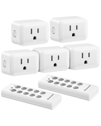 DEWENWILS Wireless Control Outlet for Christmas Decor, Programmable and Expandable Electrical Switch, 100FT Range, 125V/15A/1875W Light Switch, 2 Remote and 5 Outlets