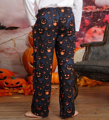 Mens Halloween Pjs Pants Men's Smile Pumpkin Pajama Bottoms Man Elastic Waist Cozy Sleeping Wear Outfits Male Black Orange Lounging with Drawstring for Holiday