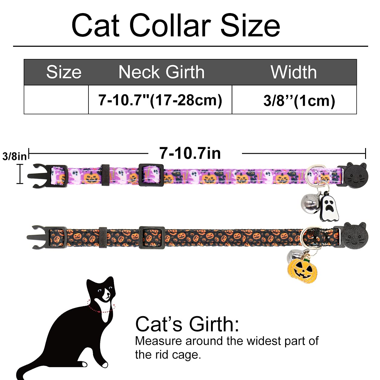 Giecooh 2 Pack Cat Collar Breakaway with Bells, Adjustable Cute Tribal Pattern Kitten Safety Collars for Boys & Girls, Purple + Black
