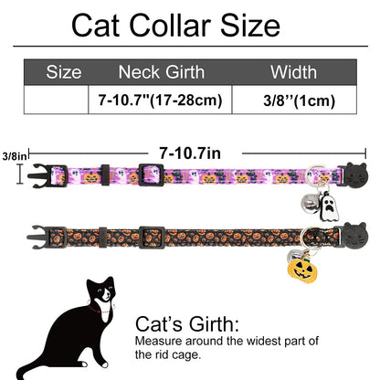 Giecooh 2 Pack Cat Collar Breakaway with Bells, Adjustable Cute Tribal Pattern Kitten Safety Collars for Boys & Girls, Purple + Black