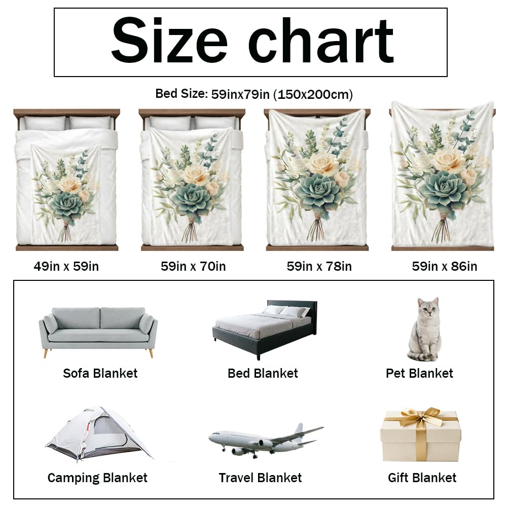 HUNXIAOJ Botanical Throw Blanket Green Leaves Blanket Plant and Floral Decor Botanical Bedding Warm Soft Flannel for Bed Sofa Couch (49in x 59in)