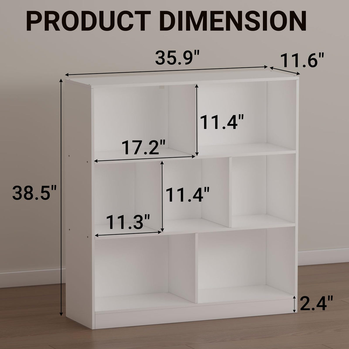 NewBeth 7-Cube Wooden Bookcase,3-Tier Freestanding Storage Cubes with Base,Multi-Purpose Open Shelving for Books,Toys,Bins,Decor – Home Office,Bedroom,Living Room Organizer (White, 7-Cube)
