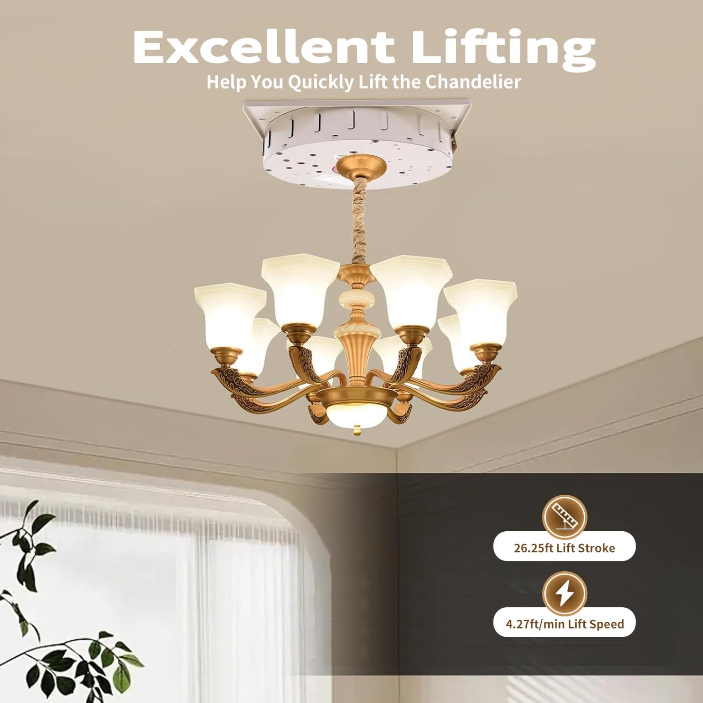 Motorized Chandelier Hoist Lift System, 2-in-1 Heavy Duty Chandelier Lifter with Wall Switch and Remote Control, 110V 220LBS Electric Villas Pendant Lamps Lifter 8M Lifting Height for Installation