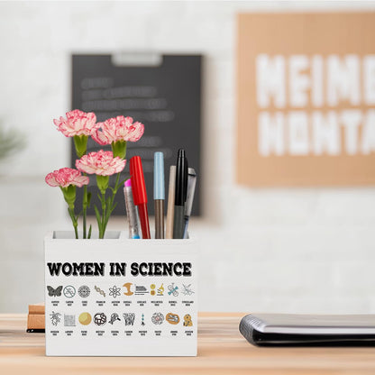 Women in Science Pencil Holder Decor Science Teacher Gifts Chemistry Theme Wooden Organizer Vase for Office Home Desk Table Teacher Appreciation Gifts for Office
