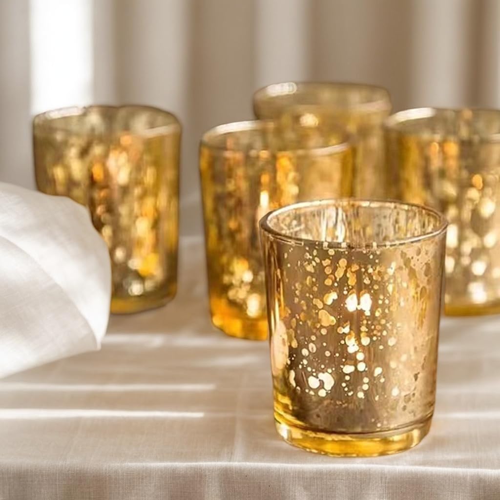 BALITIOYI Gold Mercury Votive Candle Holders 12 Pcs Votives Glass Table Wedding Decorations (12, 2.7" x 2.1")