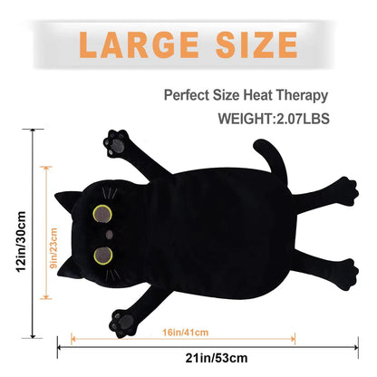 Large Microwave Heating Pad with Washable Cover 21 * 12" Microwavable Heating Pads for Cramps, Back, Neck Shoulder Pain Relief, Cordless Weighted Moist Heat Pack, Black Cat