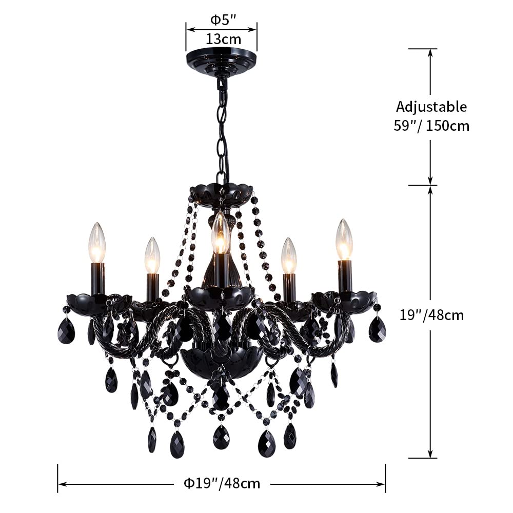 Saint Mossi Modern K9 Crystal Chandelier,Black Chandelier with 5 Lights E12 Base, Modern Pendant Ceiling Lighting Fixture for Dining Room,Bedroom,Living Room, D19 x H19 with Max 59" Adjustable Chain