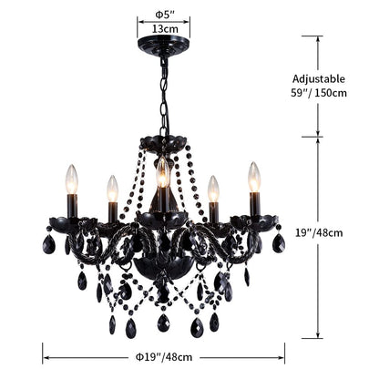 Saint Mossi Modern K9 Crystal Chandelier,Black Chandelier with 5 Lights E12 Base, Modern Pendant Ceiling Lighting Fixture for Dining Room,Bedroom,Living Room, D19 x H19 with Max 59" Adjustable Chain