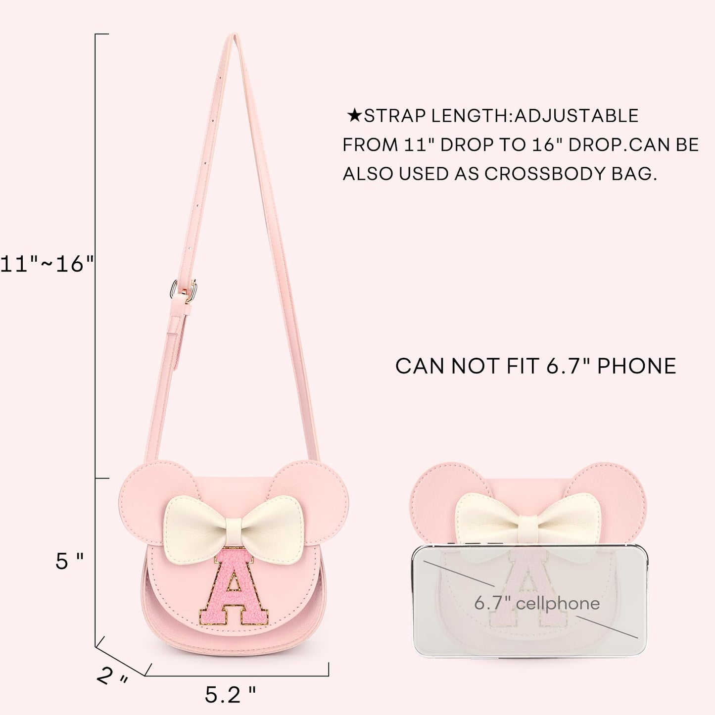 mibasies Toddler Purse Girl Gifts: Birthday Gifts for Girls 3-8 - Little Kids Gifts Mini Mouse Ears Bow Purse (Pink P)