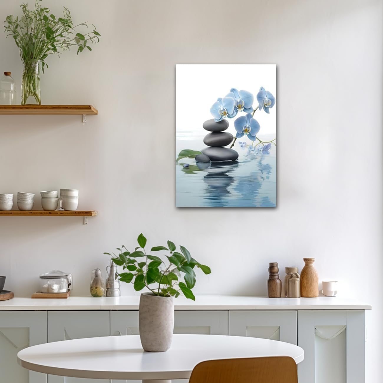 CXHOSTENT Spa Bathroom Wall Art Blue Orchid Flowers and Zen Stones on Water Pictures Print on Canvas Framed Artwork for Yoga Zen Room Decor (Zen-3, 16.00"x24.00")