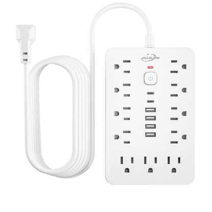 6 FT Flat Plug Surge Protector Power Strip,11 Multiple AC Outlets with 6 USB Ports (2 USB C), 6 Feet Extension Cord, 1250W/10A, One Touch Switch Button, 17 in 1 Compact powerstrip