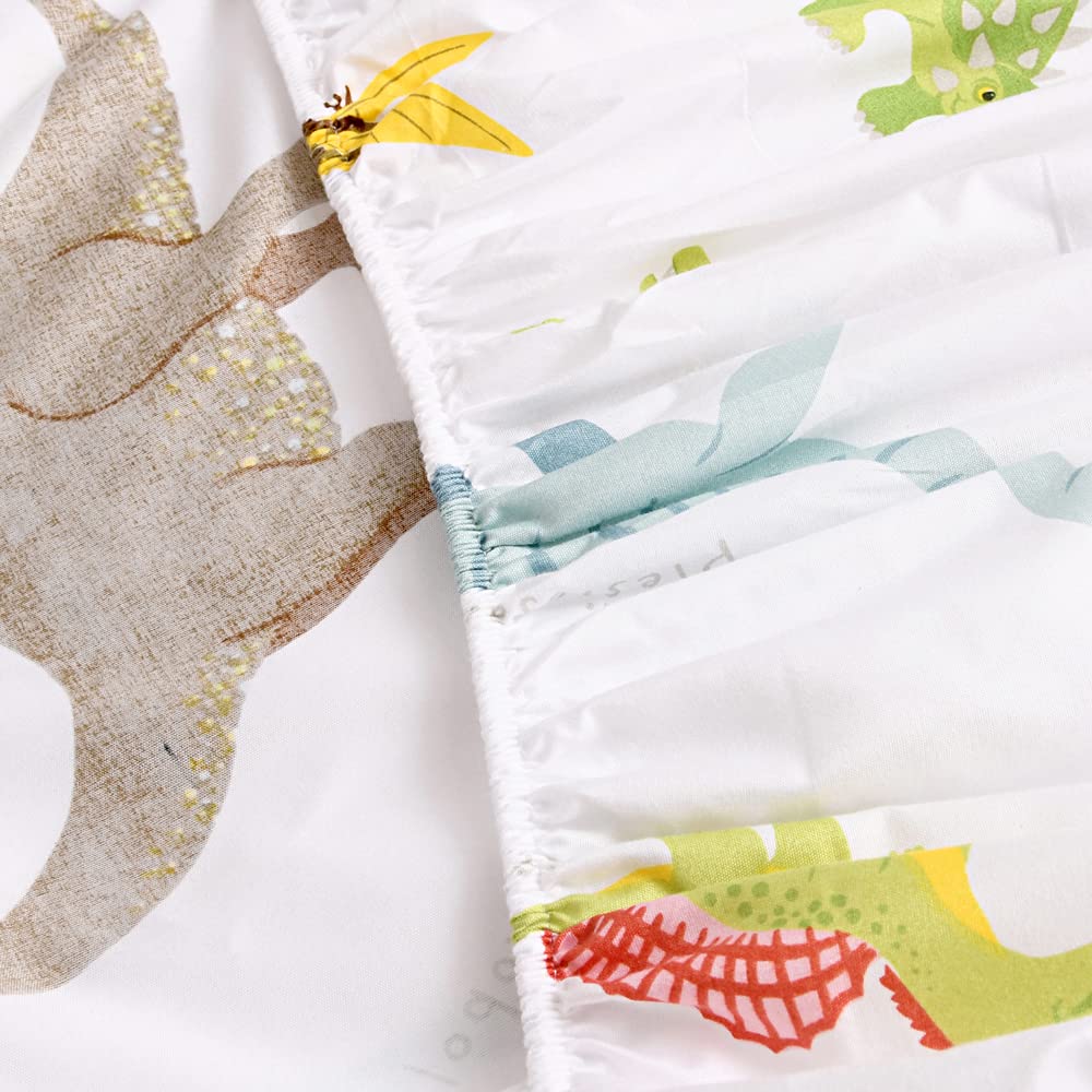NATURETY Bedding Fitted Sheet with Deep Pocket,Dino Printed Fabric Bed Sheets,Soft Dino Pattern Sheets for Kids Twin Size Bed (White(Dinosaur), Twin)
