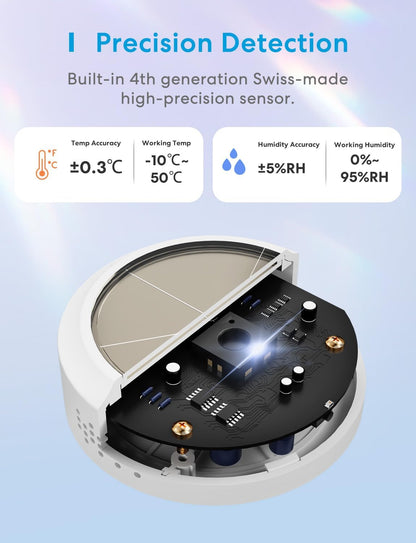 Meross Smart Thermometer Hygrometer, Hub Required, WiFi Indoor Temperature Humidity Sensor, Data Storage and Temperature Monitor Apple HomeKit, Alexa, Google, SmartThings Supported, Hub Not Included