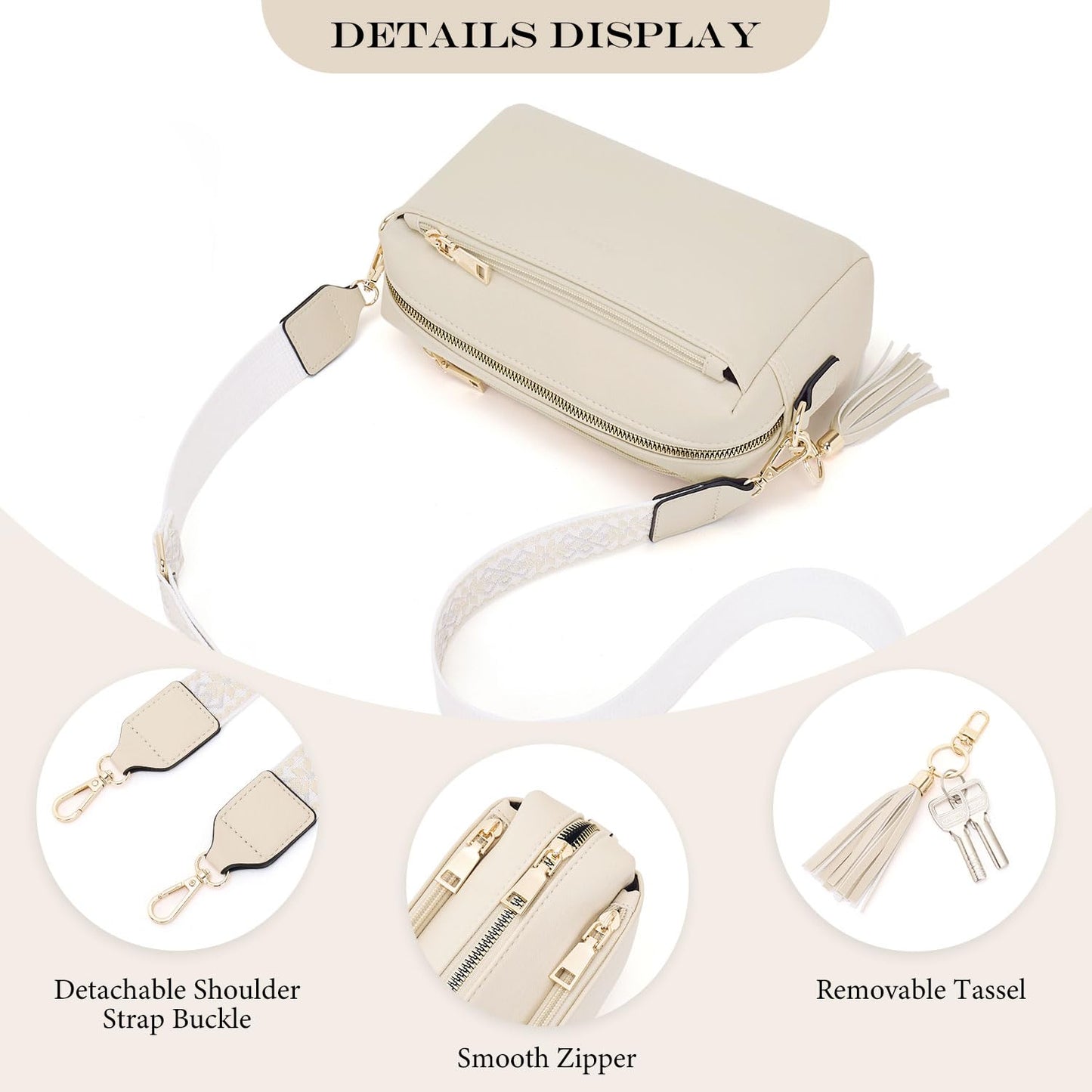 Roulens Triple Zip Small Crossbody Bag for women,Wide Strap Cell Phone Purse Shoulder Handbag Wallet with Credit Card Slots