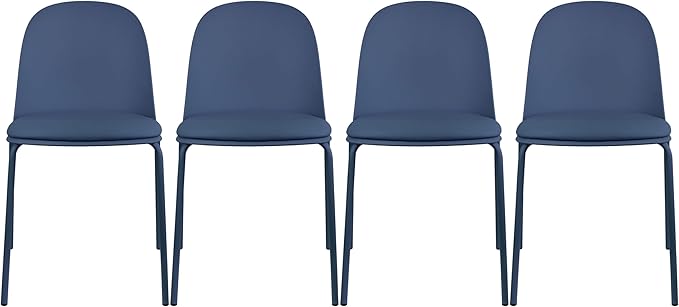 2xhome Parent Modern Stackable Armless Dining Chair | Plastic Shell Seat with Metal Legs | Indoor or Outdoor Use | Home Kitchen Patio (4, Blue, Padded Seat)