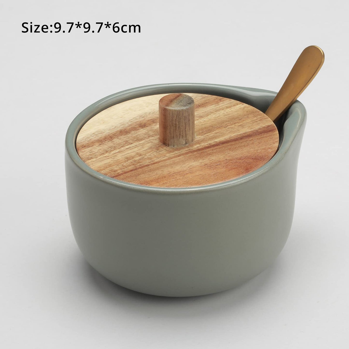 everous Salt Box base grey color Salt Cellar Elegant Design salt Boxes Big Capacity Wood lid grey Ceramic Base with spoon salt pot