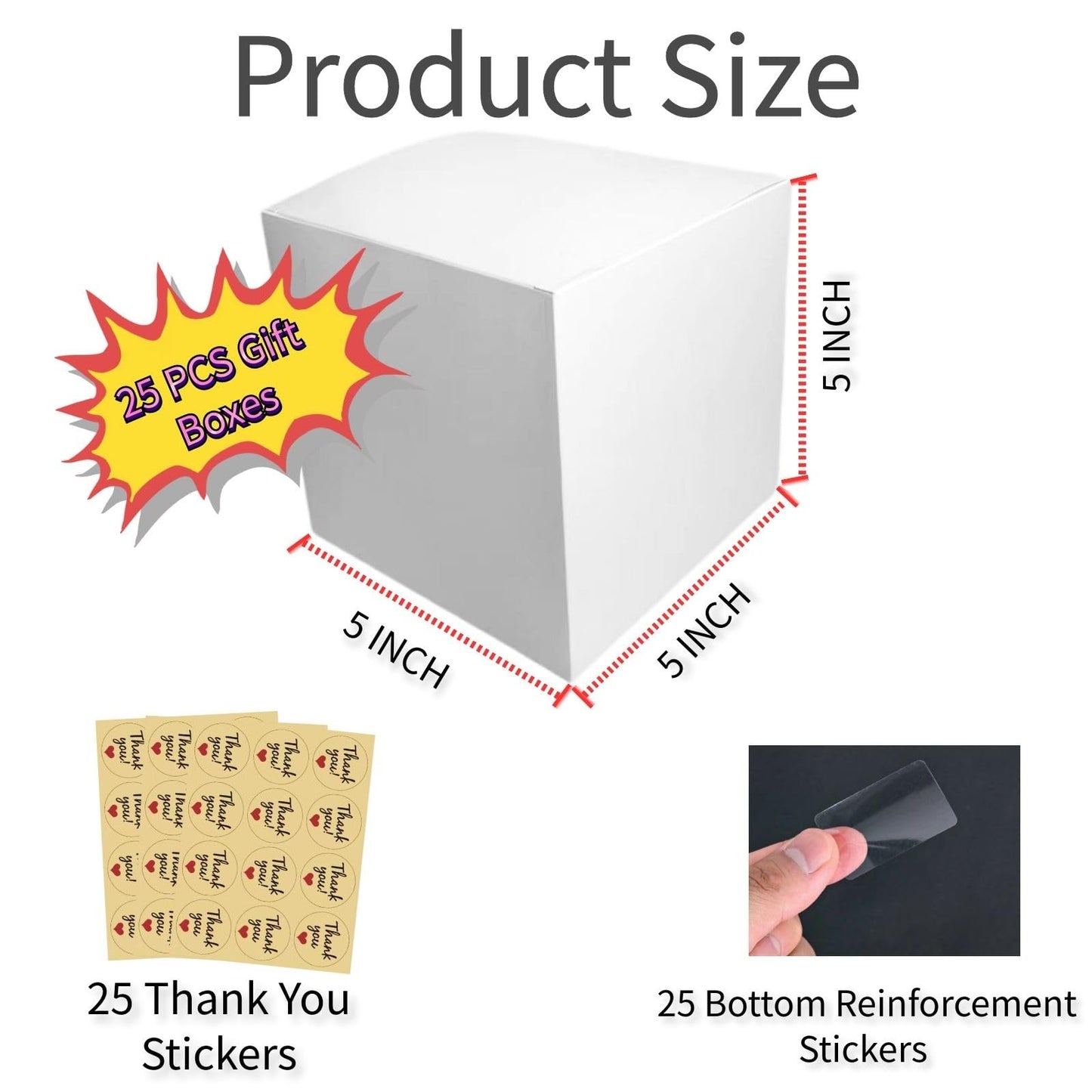 XCXGYCAWhite Gift Boxes 25 Pack 5x5x5 IN Small Gift Boxes With Lids for Birthday Party Gift Boxes, Christmas Holiday Gift Boxes, With 25 Thank You Stickers & Bottom Reinforcement Sticker