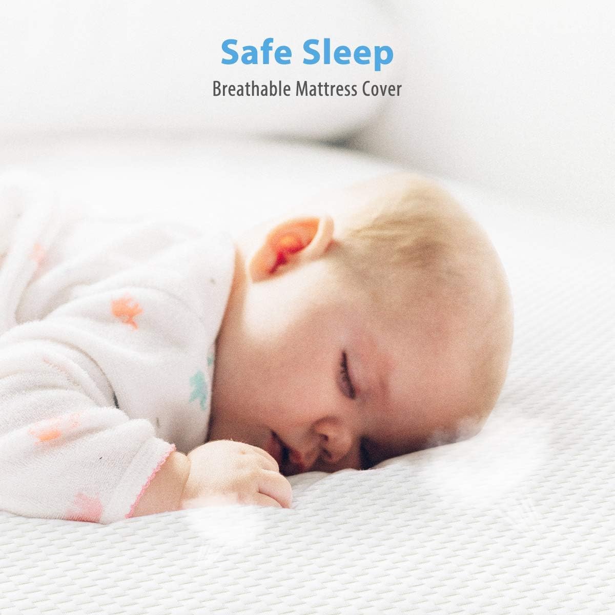Dourxi Crib Mattress, Dual Sided Comfort Memory Foam Toddler Bed Mattress, Triple-Layer Breathable Premium Baby Mattresses for Infant and Toddler w/Removable Outer Cover - White&Blue