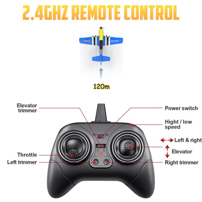HAWK'S WORK 3 Channel RC Plane P-51D Mustang, Remote Control Airplane Ready to Fly, 2.4GHz 6-axis Gyro Stabilizer, Easy to Fly for Kids & Beginners
